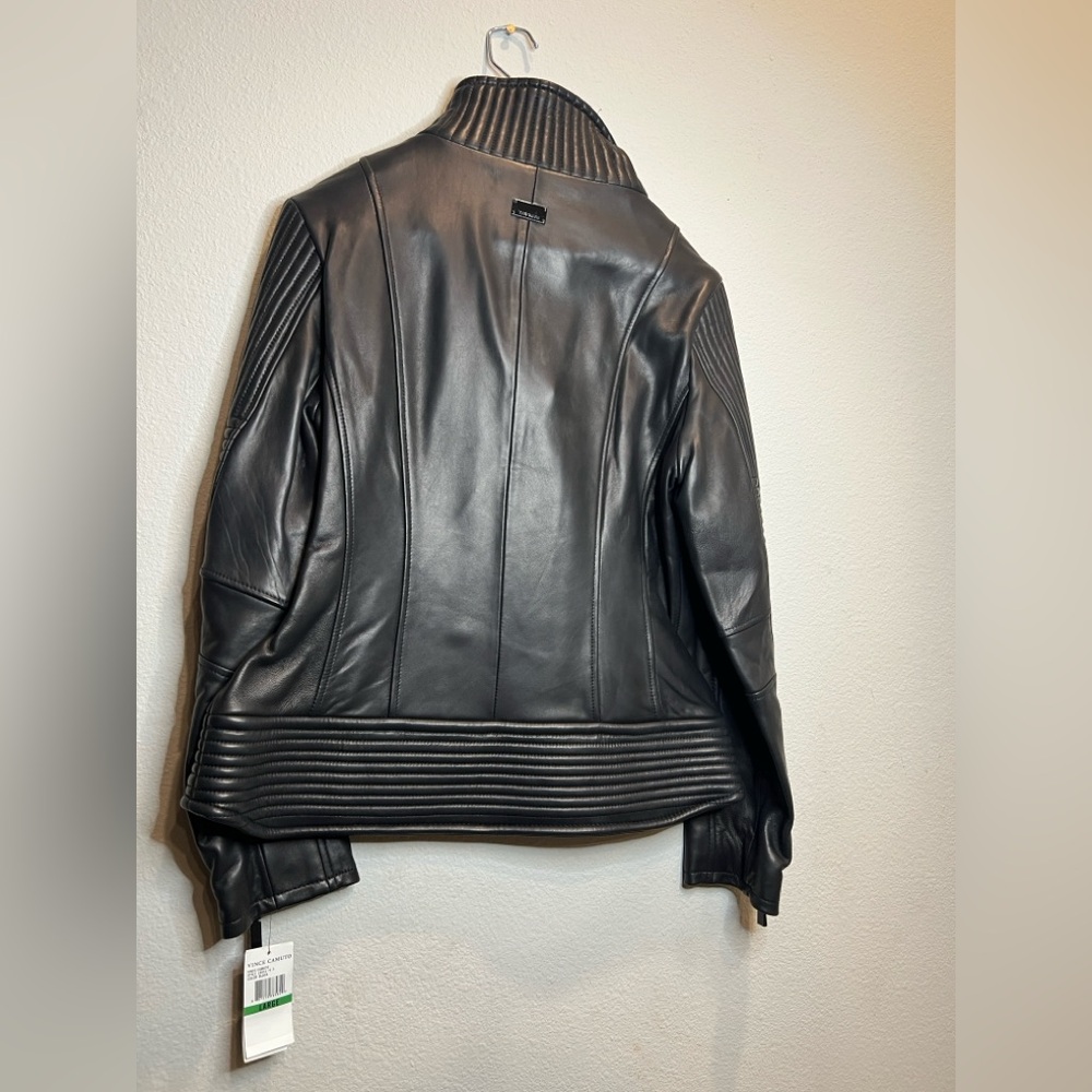 Vince Camuto Black Genuine Lambskin Quilted Leather Moto Jacket Size Large - Picture 15 of 15